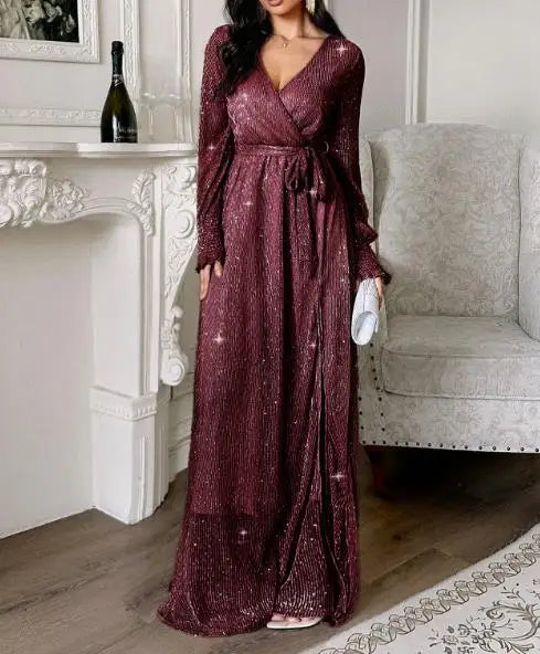 V-neck hip sexy cross-over midi dress cocktail dress