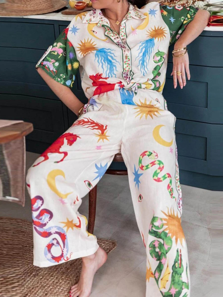 Printed Half Sleeve Shirt and Pants Set