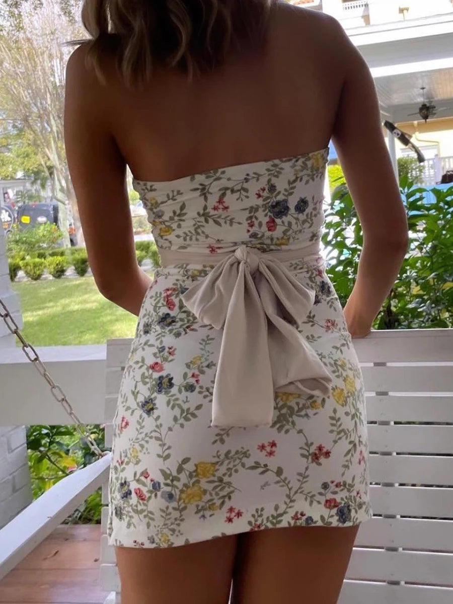 Floral bodycon tight tube top mini dress
