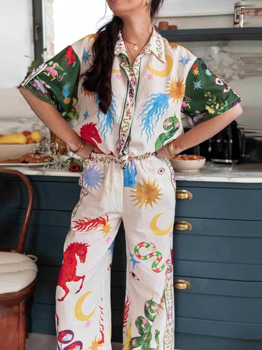 Printed Half Sleeve Shirt and Pants Set