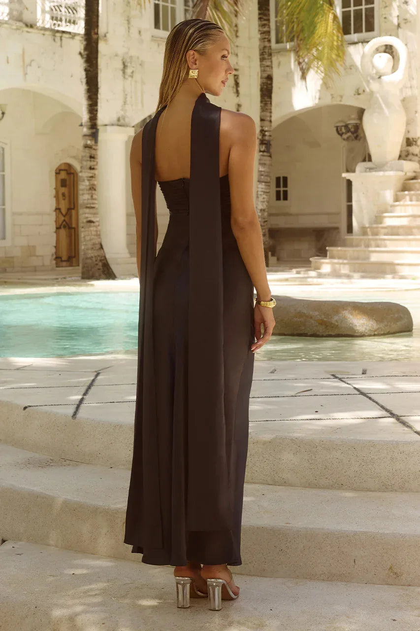 Josephine’s Satin Lace-Up Tube Maxi Dress