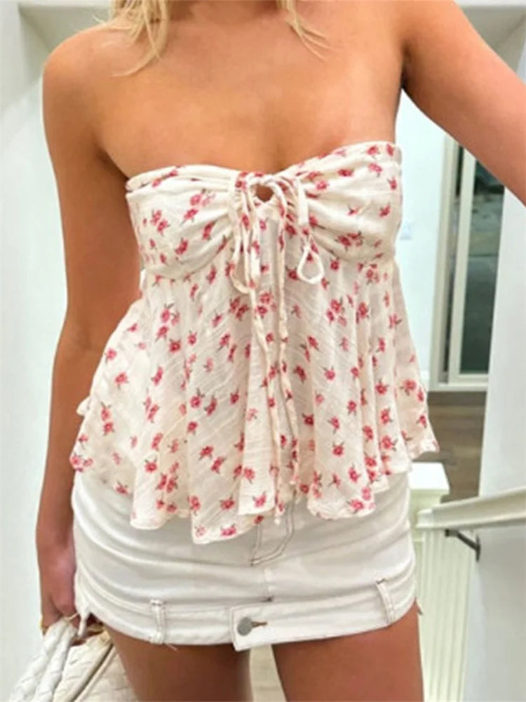 Emma’s Lace-Up Backless Floral Print Tube Top