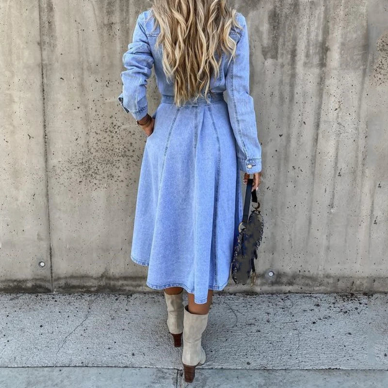 Full Size Tie Waist Button Front Denim Shirt Dress Plus Size