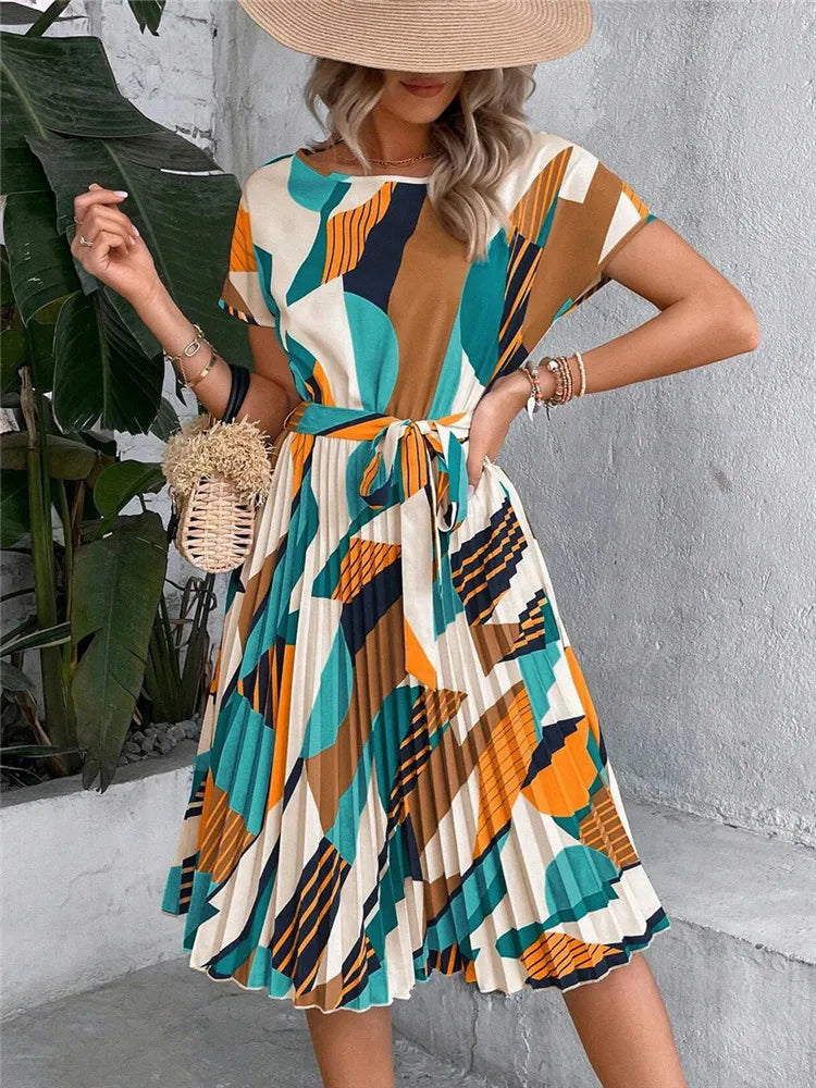 Tie Waist Short Sleeve Dress
