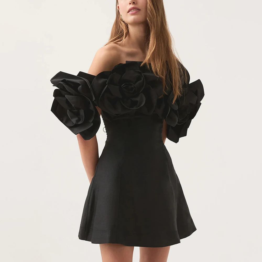 Flower Off-Shoulder Mini Dress