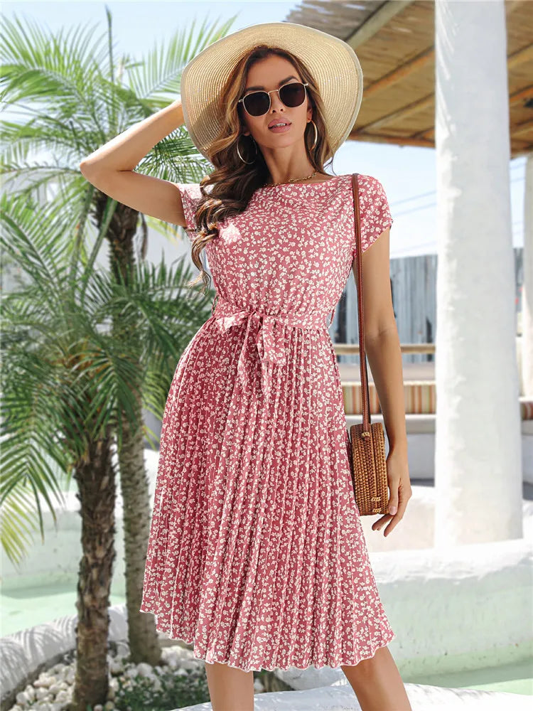 Tie Waist Short Sleeve Dress