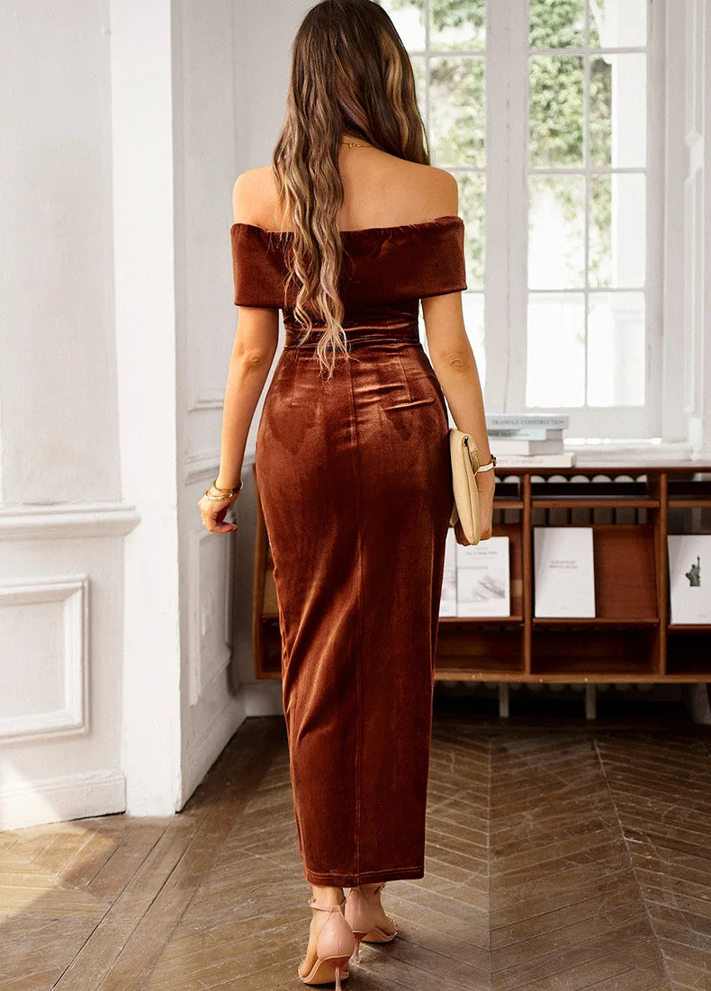 Elegant style strapless solid color dress