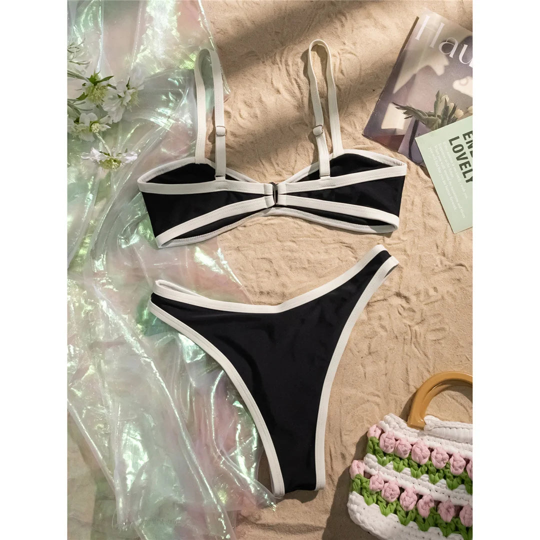 Contrast Trim Two Piece Bikini Set