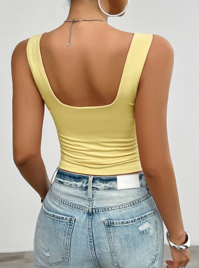 Solid color slim fit twist halter top