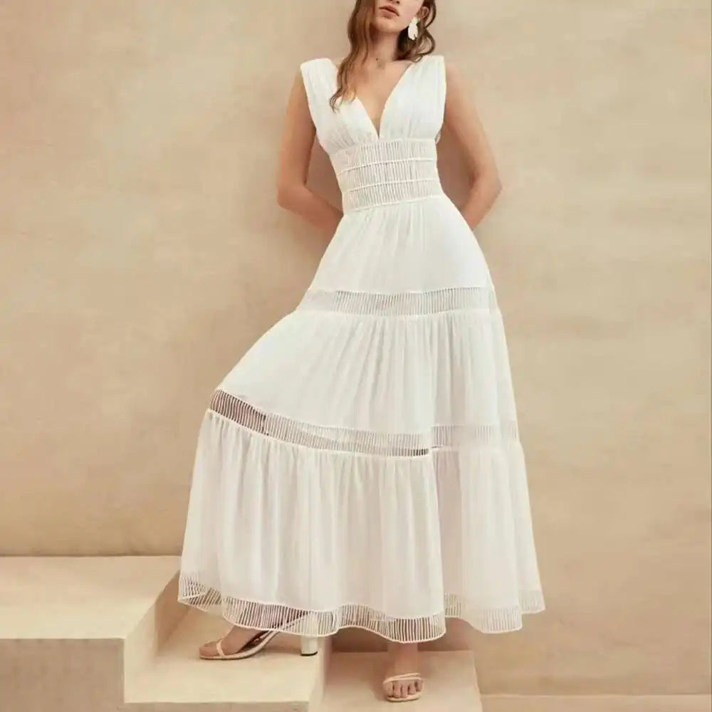 Tiered V-Neck Sleeveless Maxi Dress