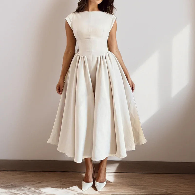 Elegant solid color waisted sleeveless maxi dress