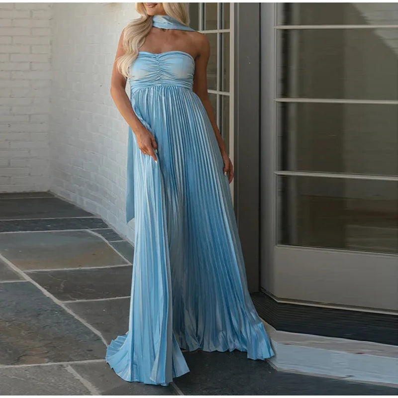Ruched Pleated Tube Maxi Dress
