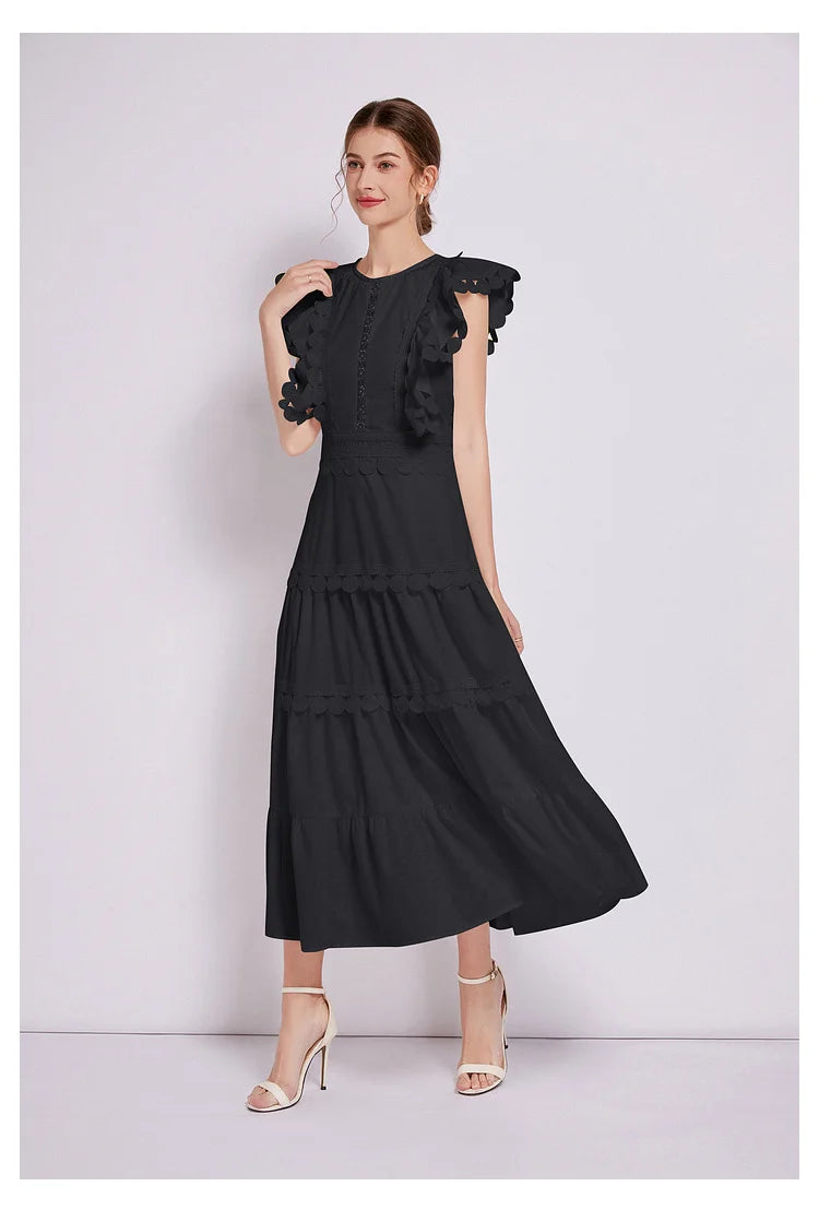 Sleeveless Ruffled Tiered Dress with Embroidered Trim