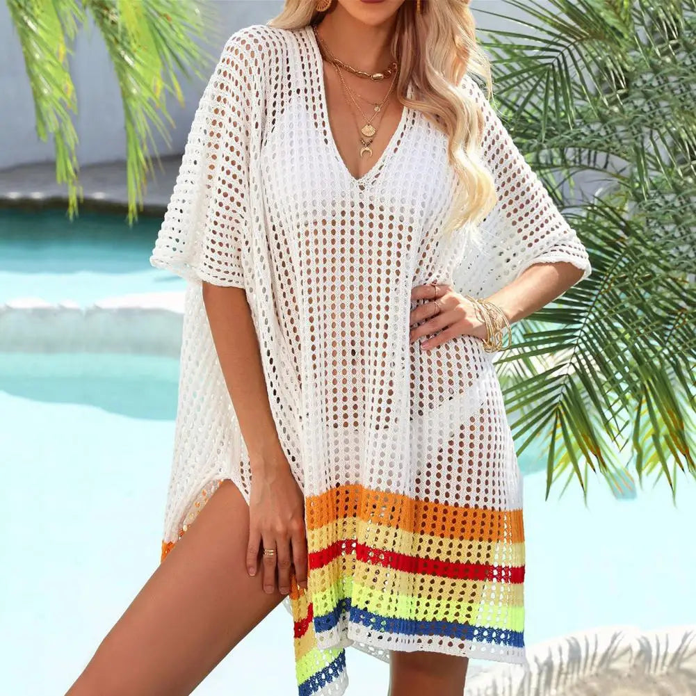 Crochet V-Neck Cover-Up Dress