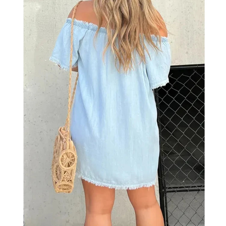 Full Size Raw Hem Mini Denim Dress Plus Size