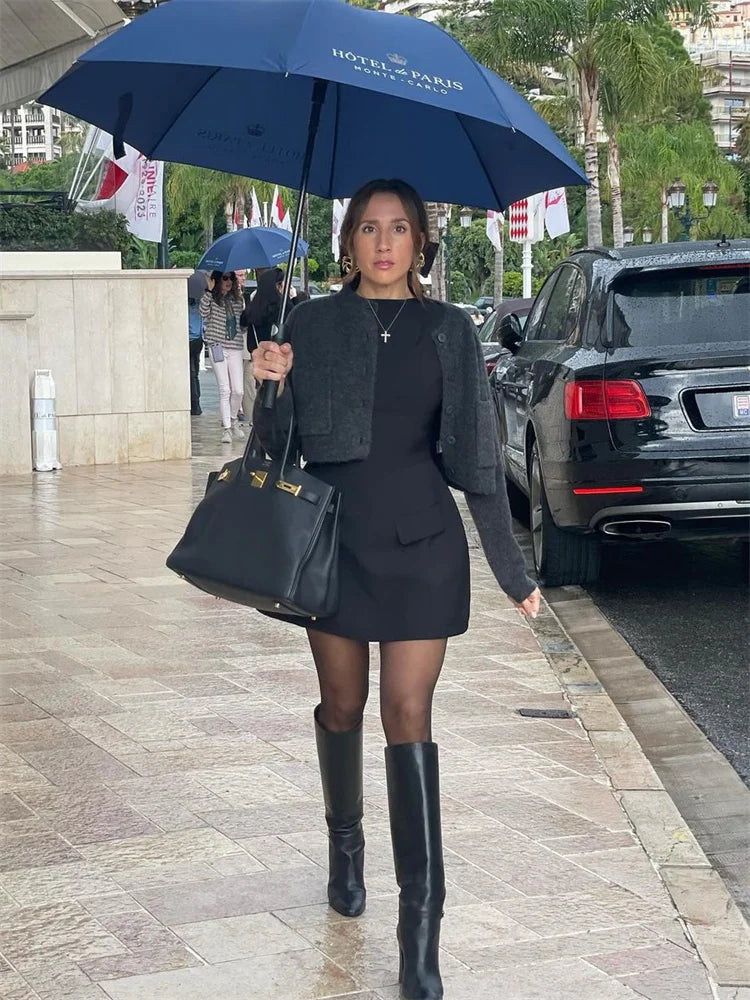 Long Sleeve Bodycon Mini Dress with Pockets