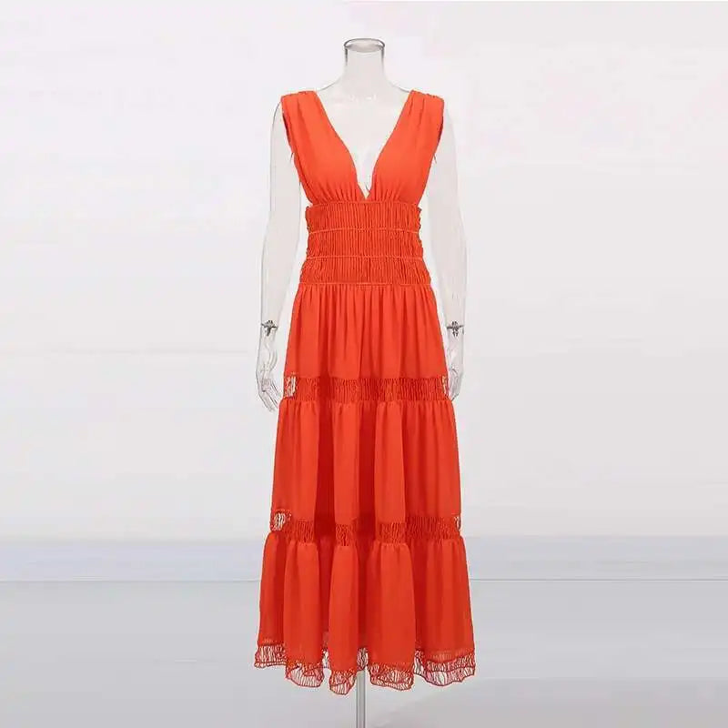Tiered V-Neck Sleeveless Maxi Dress