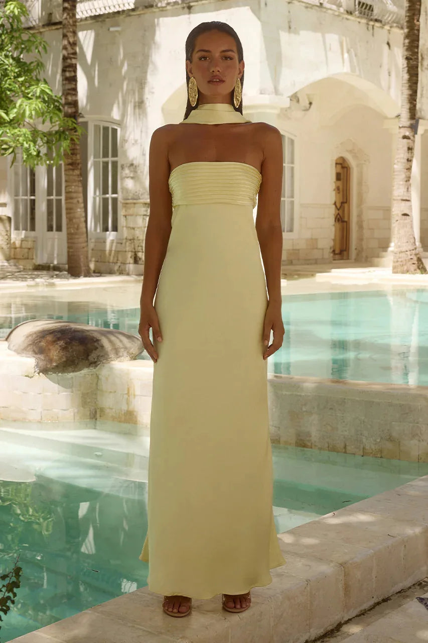 Josephine’s Satin Lace-Up Tube Maxi Dress