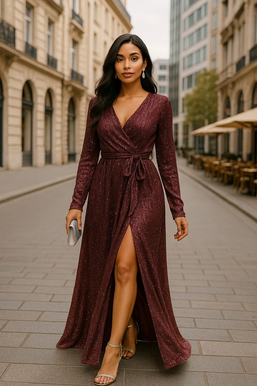 V-neck hip sexy cross-over midi dress cocktail dress