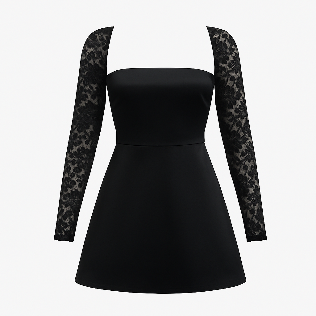 Tie Back Lace Long Sleeve Mini Dress