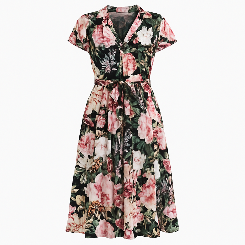 Floral Short Sleeve Midi Dress