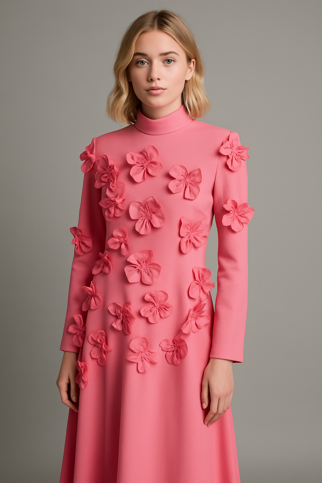 Floral Applique Long Sleeve Dress