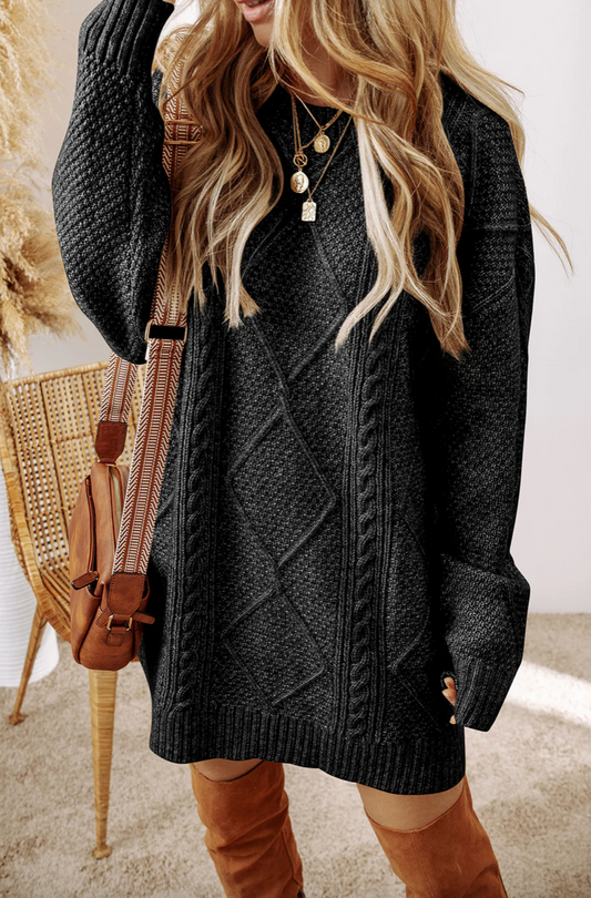 Lila’s Cable Knit Drop Shoulder Loose Fit Sweater Dress