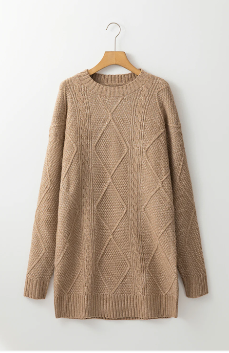 Lila’s Cable Knit Drop Shoulder Loose Fit Sweater Dress