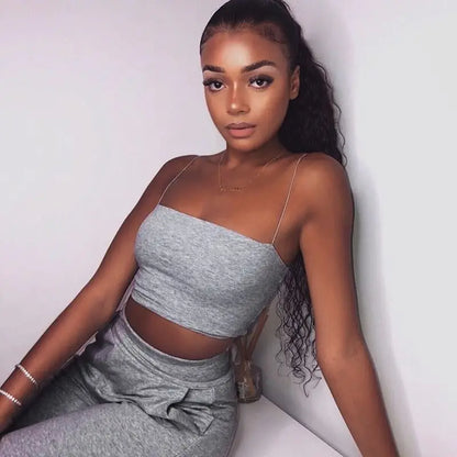 Ribbed Spaghetti Strap Crop Top