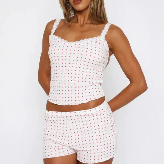 May’s Spaghetti Strap Lace Knitted Print Street Hot Girl Outfit