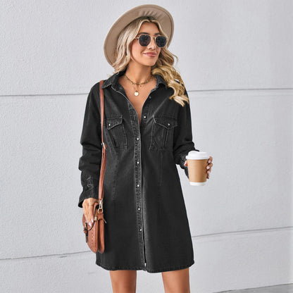 Pocketed Dropped Shoulder Mini Denim Dress