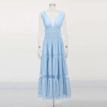 Tiered V-Neck Sleeveless Maxi Dress