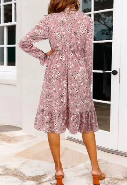Ruffled Hem Floral Print Long Sleeve Dress