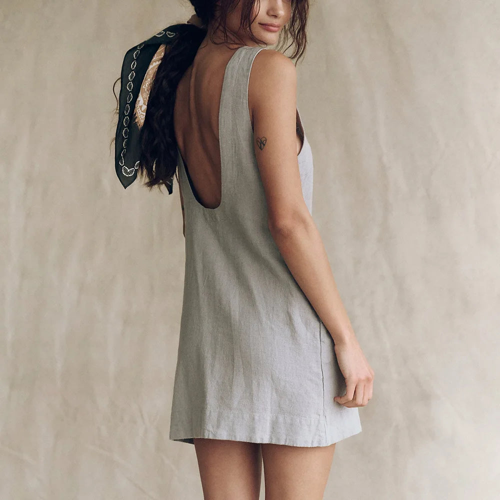 Backless Sleeveless Denim Mini Dress