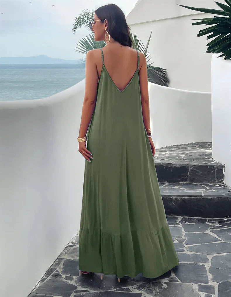 Elegant Solid Color Strep Maxi Dress