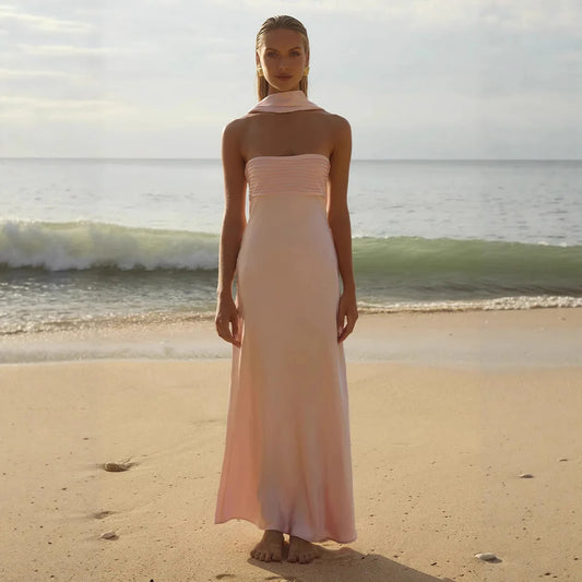 Josephine’s Satin Lace-Up Tube Maxi Dress