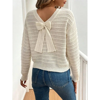 Round Neck Bow-Back Knit Top