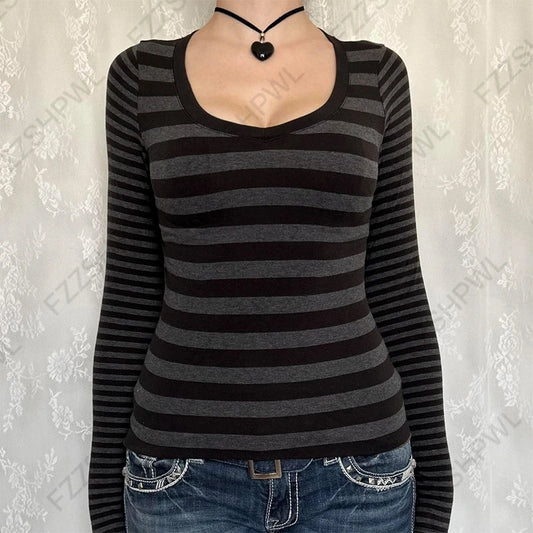 Striped Long Sleeve Contrast T-Shirt