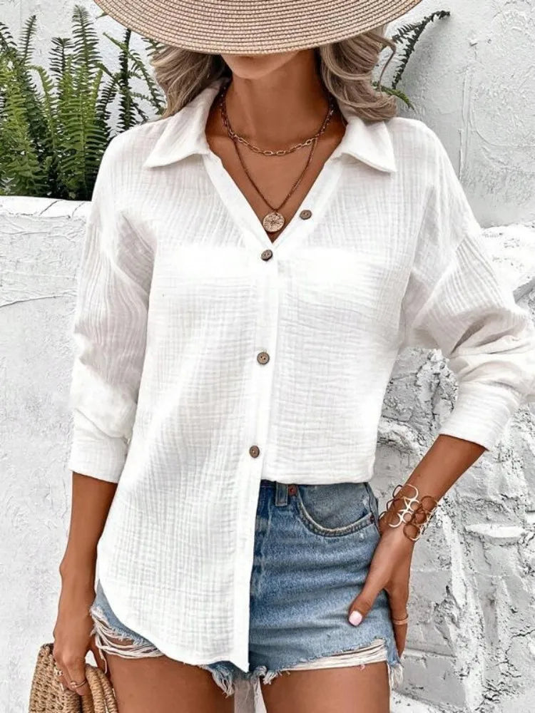 Texture Buttom Down Side Slit Long Sleeve Shirt