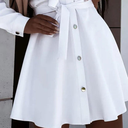 European and American lapel button tie shirt dress