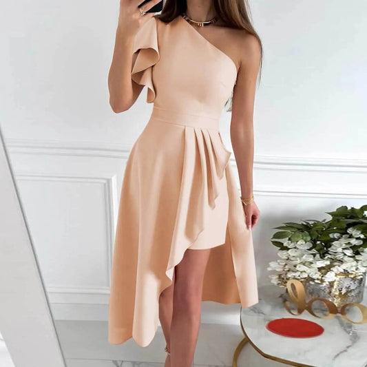 One Shoulder Duffle Sleeve Wrap Slit Dress