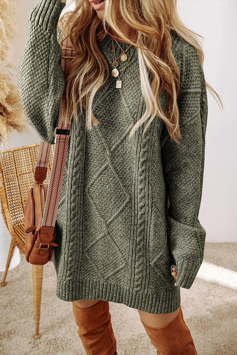 Lila’s Cable Knit Drop Shoulder Loose Fit Sweater Dress
