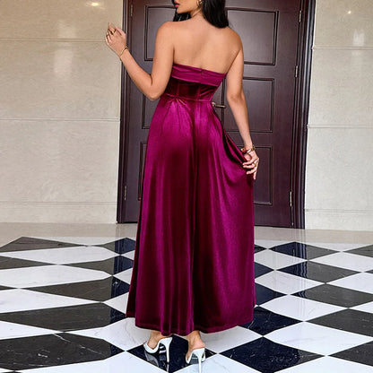 Strapless solid color long dress