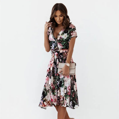 Floral Short Sleeve Midi Dress