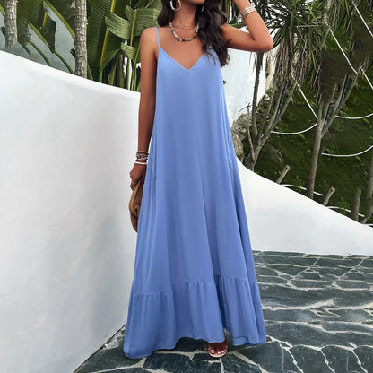 Elegant Solid Color Strep Maxi Dress