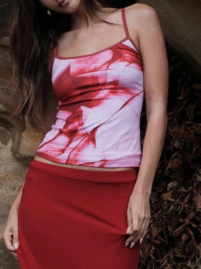 Tessa’s Floral Print Backless Spaghetti Strap Slim Crop Top