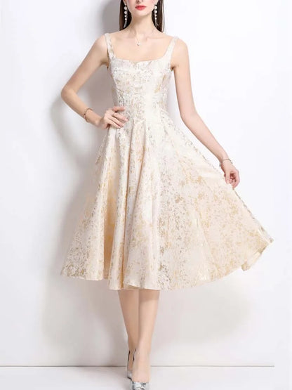 Floral A-Line Sleeveless Midi Dress