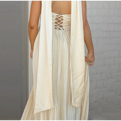 Ruched Pleated Tube Maxi Dress