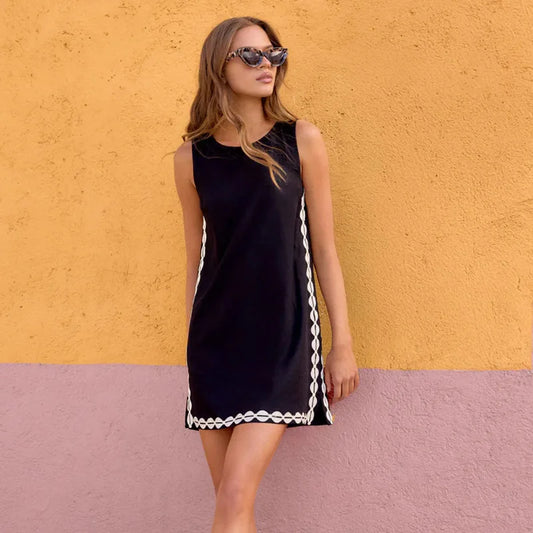 Round Neck Printed Casual Short Dress
