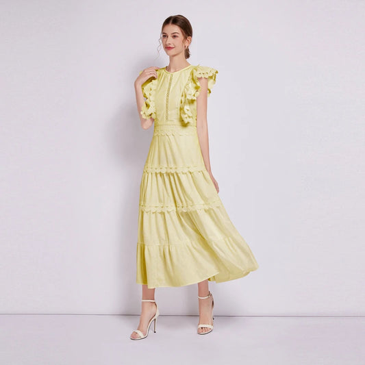 Sleeveless Ruffled Tiered Dress with Embroidered Trim